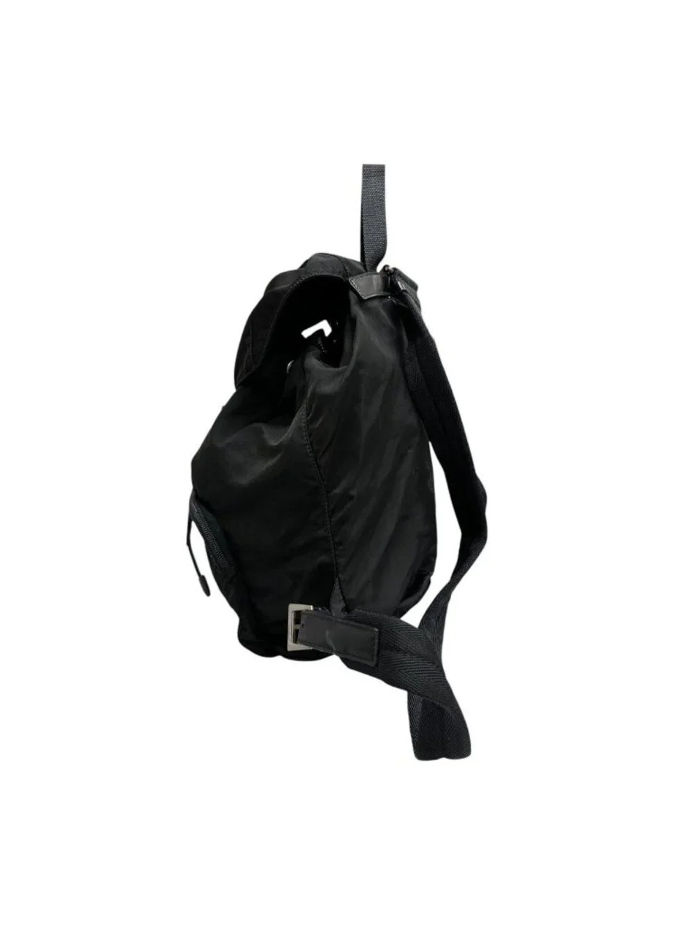 Prada Triangle Logo Black Silver Nylon Backpack